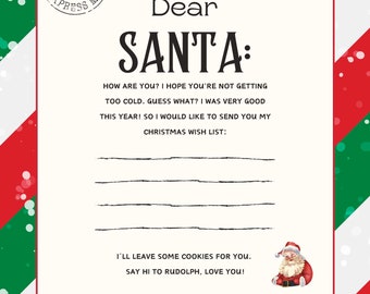 Kids Letter to Santa Template: Christmas Wish List (Instant Download)