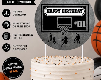 Basketball Cake Topper | Custom Jersey Number, Age (Digital Download)
