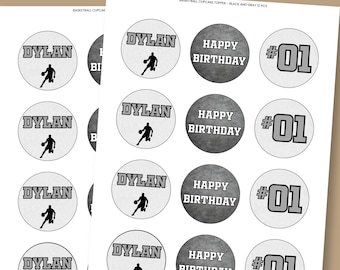 Personalized Basketball Birthday Cupcake Toppers, Sports Party Decor (Digital Download)