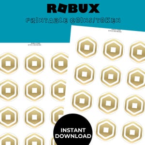 Printable Robux Coins, Roblox Birthday Decorations, 12 Cupcake Toppers or Play Money, Digital File