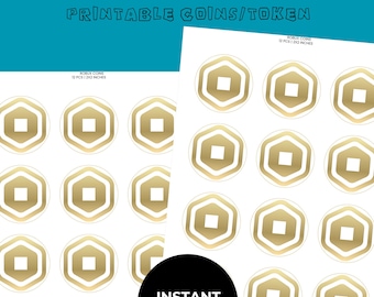 Printable Robux Coins, Roblox Birthday Decorations, 12 Cupcake Toppers or Play Money, Digital File