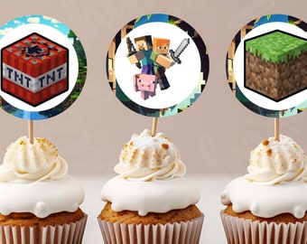 Mine crafter Cupcake Topper, Gamer Toppers, Birthday Topper, Digital, Instant Download, PNG, PDF file