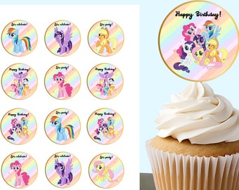 Unicorn Cupcake Toppers, My Little Pony Cupcake Toppers, Digital file, Instant Download, 2x2 inches