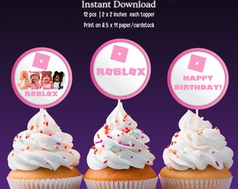 Pink Roblox Birthday Cupcake Toppers (Digital File)