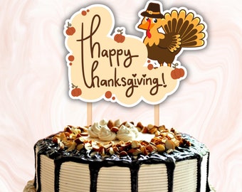 Happy Thanksgiving Cake Topper: Turkey & Pumpkins (Digital Download)