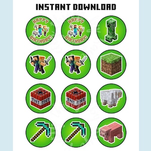 Gamer Toppers, Minecrafter Cupcake Topper, , Birthday Topper, Digital, Instant Download, PNG, PDF file
