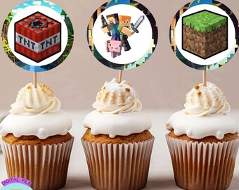 Mine crafter Cupcake Topper, Gamer Toppers, Birthday Topper, Digital, Instant Download, PNG, PDF file