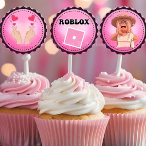 Roblox Girls, Pink Roblox Cupcake Toppers, Roblox Birthday Topper, Instant Download, Digital file, Printable, 2x2 inches
