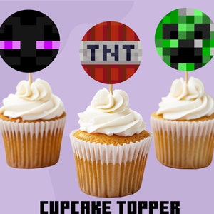 Pixel Party Gamer Toppers | Minecraft-Inspired Cupcake Toppers | 2x2&quot; Printable | Instant Download Birthday Decor