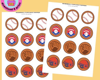 Baseball Party Circles: DIY Cupcake Toppers & Favor Tags (Digital Download, PDF/PNG File)
