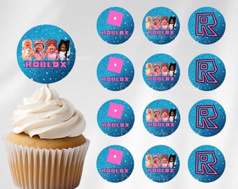 Topos de Cupcake Roblox: Festa de Aniversário Azul e Rosa (Arquivo Digital)