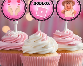 Toppers de cupcake rosa do Roblox para meninas: Decoração para festa de aniversário (Arquivo digital)