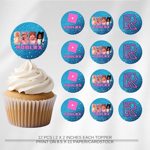 Roblox Cupcake Toppers: Blue & Pink Birthday Party (Digital File)
