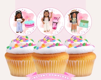 Adornos para cupcakes de Roblox para niñas: Decoración rosa para fiesta de cumpleaños (archivo digital)