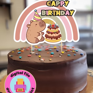 DIGITAL FILE - Capybara Cake Topper | Cappy Birthday Printable | Instant Download for 6-9 Inch Cakes | Cute Capybara Party Decoration