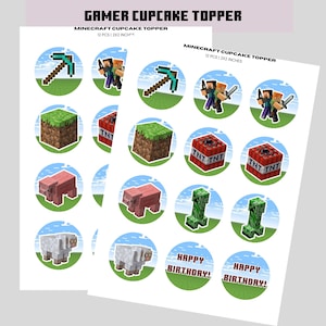 Minecrafter Cupcake Topper, Gamer Toppers, Birthday Topper, Digital, Instant Download, PNG, PDF file