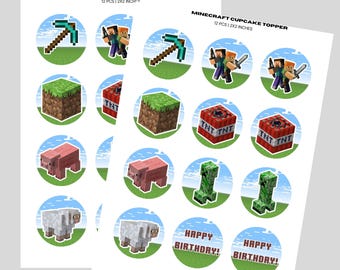 Minecrafter Cupcake Topper, Gamer Toppers, Birthday Topper, Digital, Instant Download, PNG, PDF file