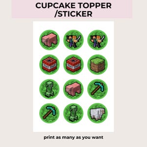 Festa Minecrafter, Topo de Cupcake Minecrafter, Topos de Gamer, Topo de Aniversário, Digital, Download Instantâneo, Tamanho 2x2