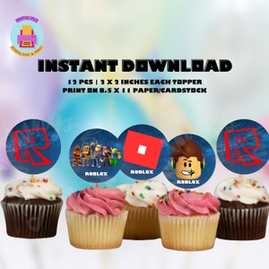 Roblox Cupcake Toppers, Roblox Birthday Topper, Gamer Cupcake Topper, Themed Party, Birthday Favor,  Instant download, Printable, 2x2 inches