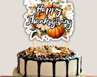 Thanksgiving Cake Topper: Fall Pumpkin Floral Design (Digital File)