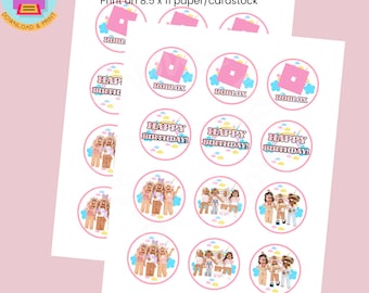 Adornos rosados para cupcakes de cumpleaños de Roblox (descarga digital)