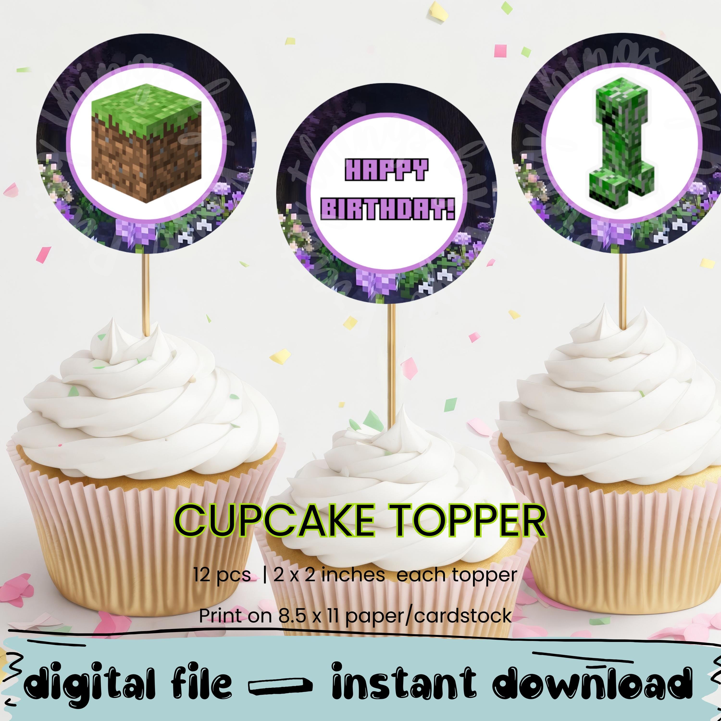 Purple Minecraft Cupcake Toppers