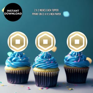 Printable Robux Coins, Roblox Birthday Decorations, 12 Cupcake Toppers ...