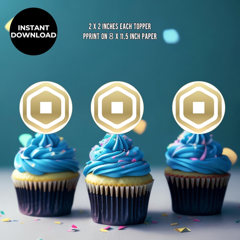 Printable Robux Coins, Roblox Birthday Decorations, 12 Cupcake Toppers ...