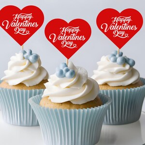 Adorable Heart-shaped toppers, Valentine&#39;s Day Cupcake Topper, Minimalist design,  Tags, Heart picks, Instant download
