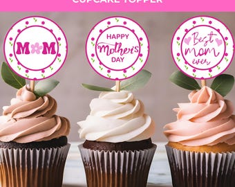 Pink Floral Mother's Day Cupcake Toppers (Digital Download)