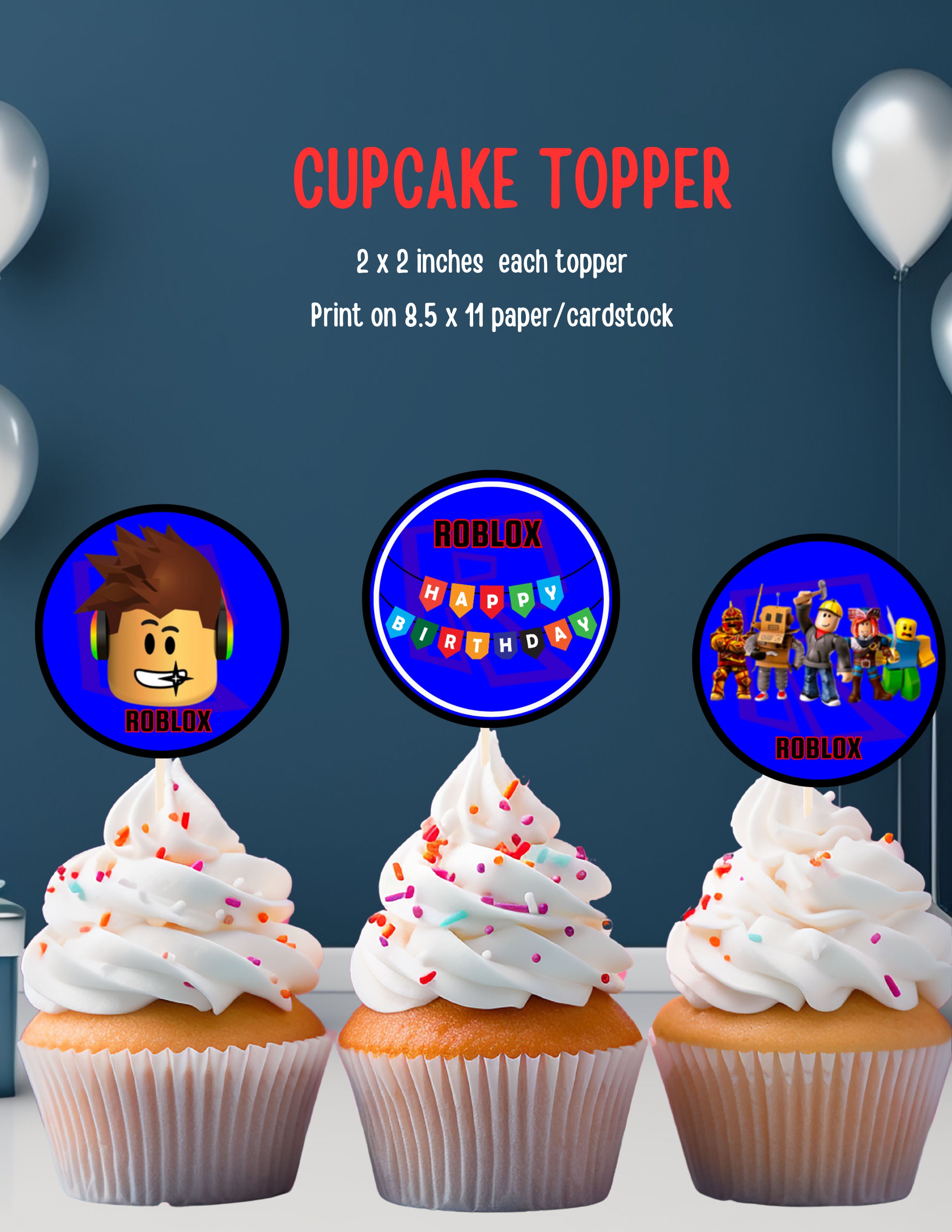 Roblox Cupcake Toppers, Roblox Birthday Topper, Gamer Cupcake Topper ...