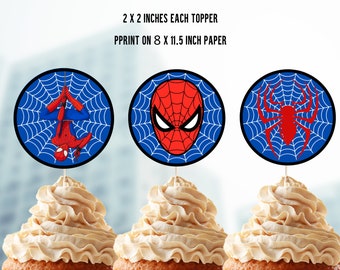 Instant download, Cupcake Toppers, Spiderman, Spiderman Birthday, Boy Party, Digital file, PDF file