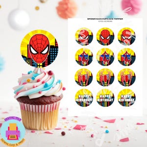 Spiderman-cupcaketoppers: verjaardagsfeestje decor (digitaal bestand)