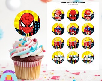 Adornos para cupcakes de Spiderman: Decoración para fiesta de cumpleaños (archivo digital)