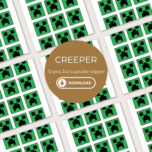 Topo de cupcake Minecrafter Creeper acessível, decoração divertida e criativa para festas de jogos