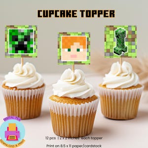 Toppers Quadrados Gamer, Topper de Cupcake Minecrafter para Imprimir, Topper de Aniversário, Digital, Download Instantâneo, tamanho quadrado 2x2