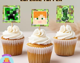 Minecrafter Cupcake Toppers: Square Gamer Birthday Toppers (Digital Download)