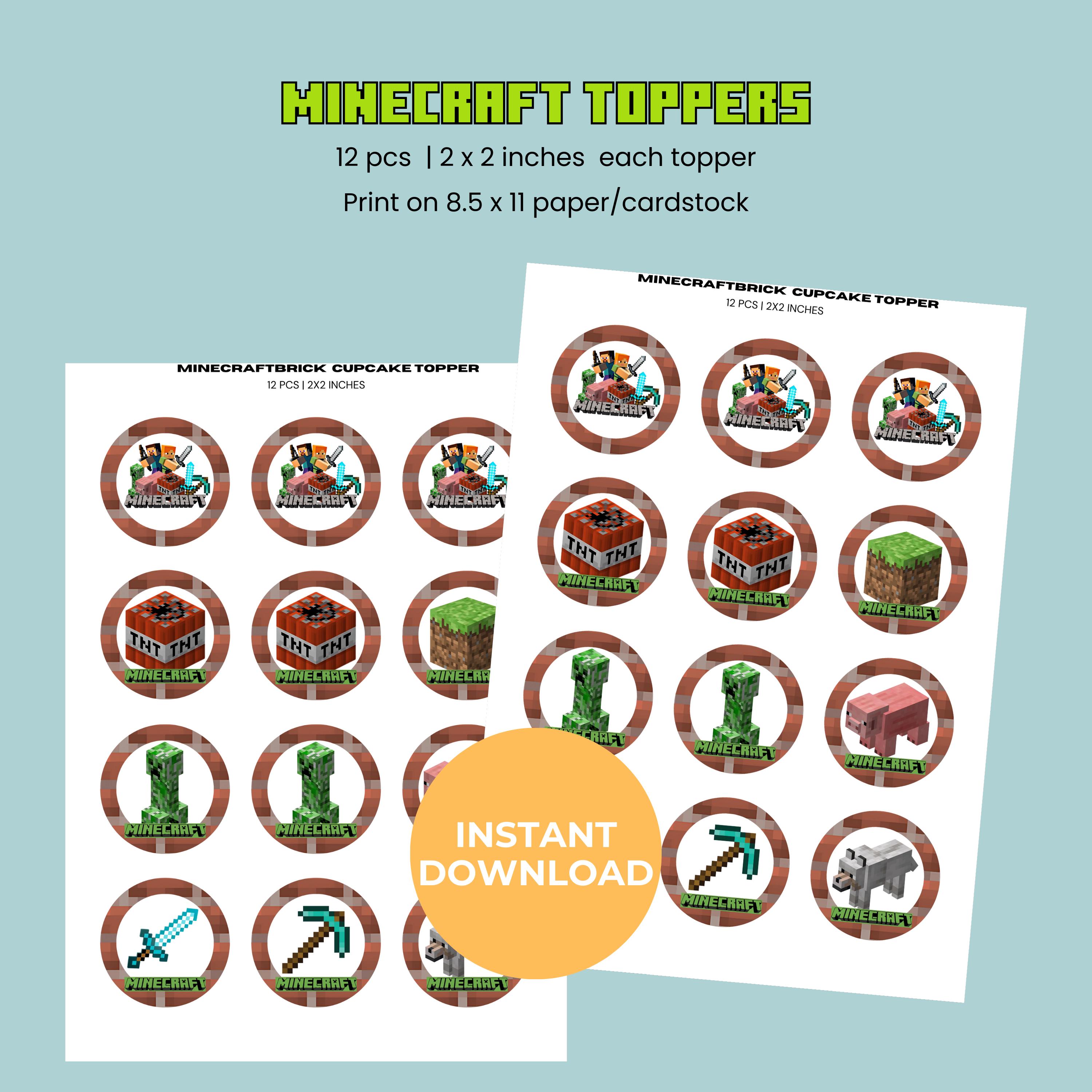 Minecrafter Pixel Brick Cupcake Toppers