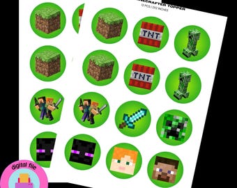 Gamer Toppers, Minecrafter Cupcake Topper, Birthday Topper, Digital, Instant Download, 2x2 size