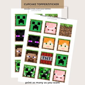 DIGITAL DOWNLOAD Square Pixel-Perfect Party: Minecrafter Cupcake Toppers, square 2x2 size