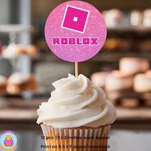 Pink Glitter Roblox Cupcake Toppers (Digital file)