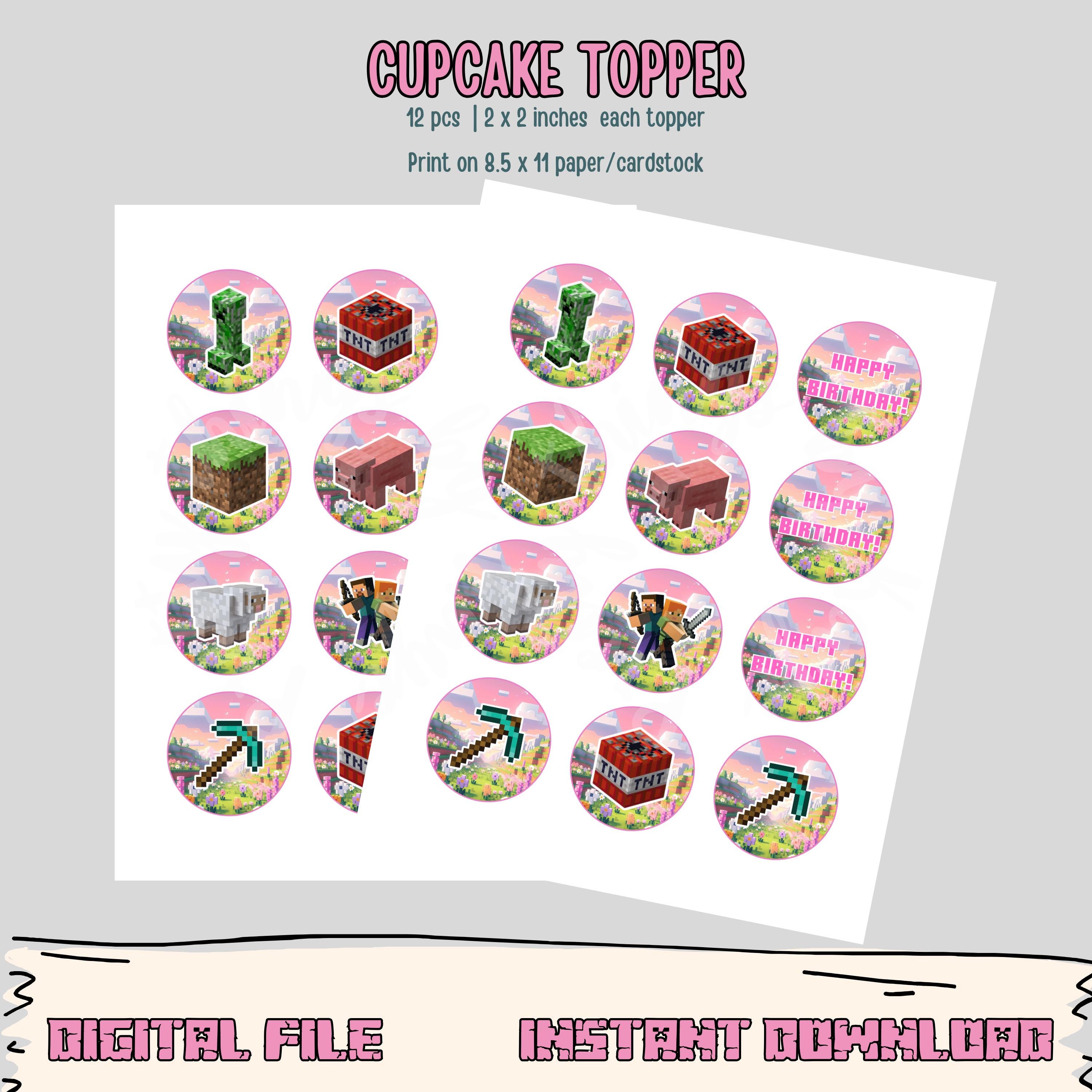 Cute Pink Minecraft Cupcake Toppers