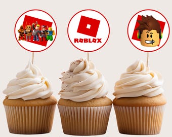 Czerwone ozdoby na babeczki Roblox: Urodziny gracza (plik cyfrowy)