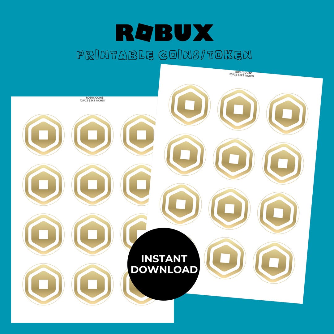 Printable Robux Coins, Roblox Birthday Decorations, 12 Cupcake Toppers ...