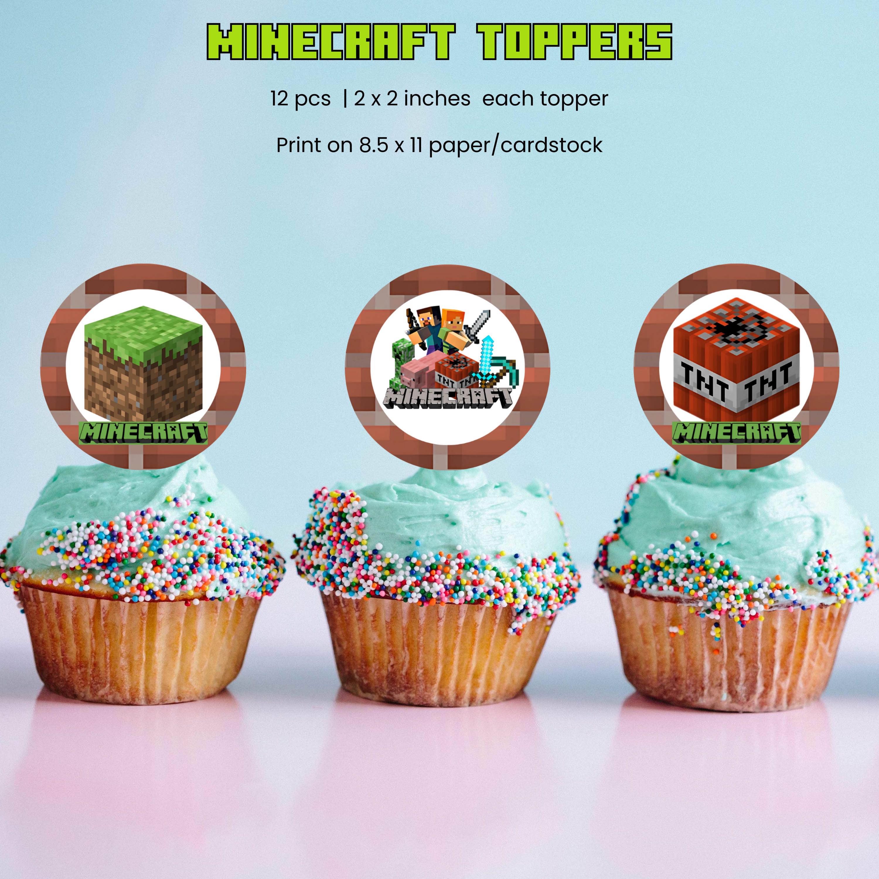 Minecrafter Pixel Brick Cupcake Toppers