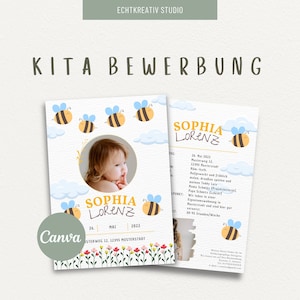 KITA Bewerbung um KITA Platz, Kindergartenbewerbung, Bewerbungsvorlage Kinder, digitale Canva Vorlage Bienen Design