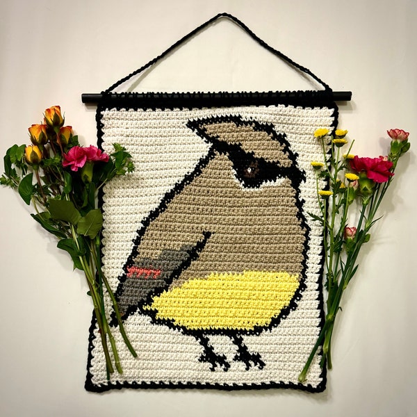 Cedar Waxwing Crochet Wall Hanging Pattern