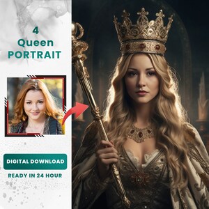 Personalized Queen Portrait: Custom Royal Art from Photo (Digital Download)