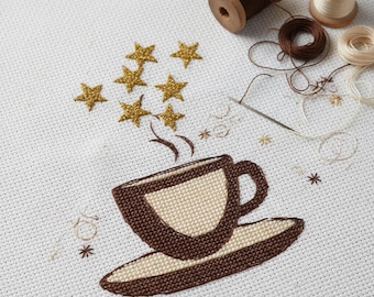 Coffee Stars Cross Stitch Pattern | Digital PDF Design | Instant Download