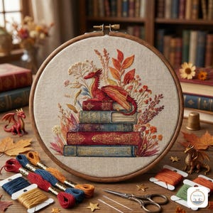 Dragon Book Stack Cross Stitch Pattern, Fantasy Embroidery PDF, Magical Design (Digital Download)